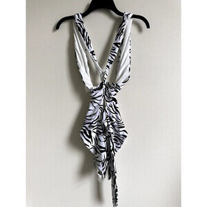 ONIA women's Zebra striped Cindy cross S trap One-Piece cut out swimsuit S $195